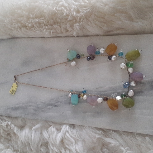 Semi Precious Stones and Salt Water Pearls with Faceted Glass Beaded Necklace - Picture 1 of 4